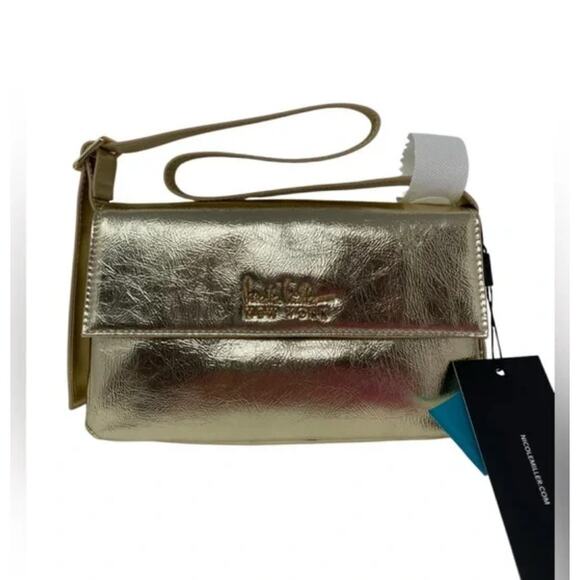 NWT Nicole Miller New York Gold Flap Crossbody Bag Purse - Picture 1 of 3